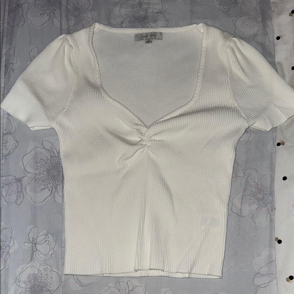 Love Tree Cream Fitted Tie Front Blouse